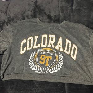 dark gray crop top, brand is shein.